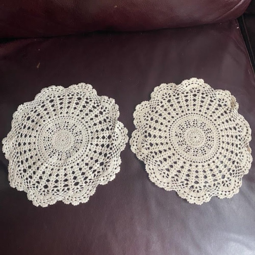 , 2 gorgeous round  crocheted  doilies